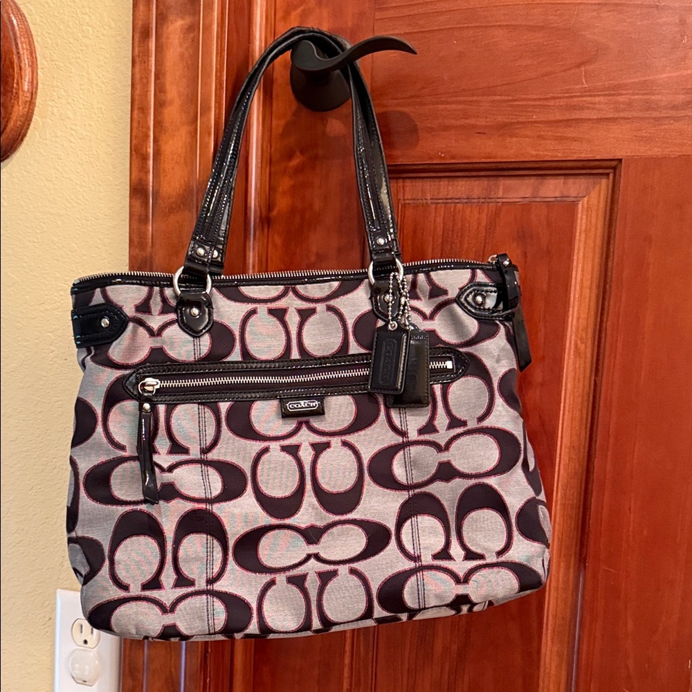 Coach Black and Brown Signature Shoulder Bag also fits many size computers!